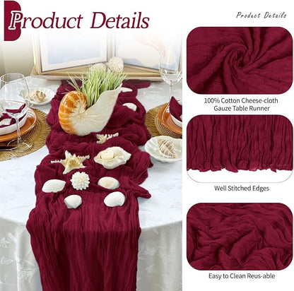 3 Pack Burgundy Cheesecloth Table Runner 17x108 Inch Semi Sheer Boho Gauze - Image 5