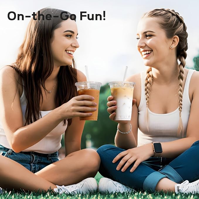 AOZITA 20 oz Plastic Cups with Lids and Straws, 25 Pack, Disposable Iced Coffee - Image 5