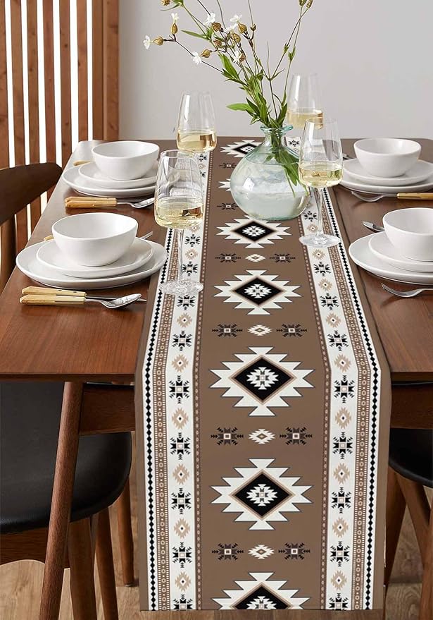 Southwest Aztec Table Runners 120 Inches Long, Cotton Linen Fabric Table Runner - Image 2