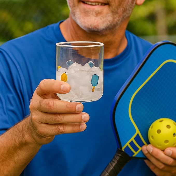 SiliFine 2 Pcs Racket and Yellow Ball Icon Juice Glasses - 14oz Sport Stemless - Image 7