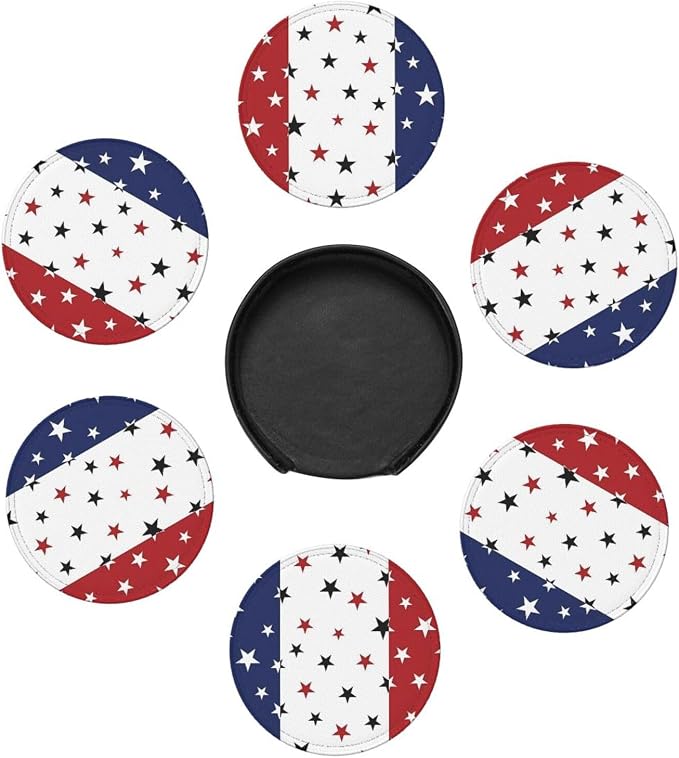 6 Pcs 4th of July Stars Blue Red White Leather Coasters - Image 7