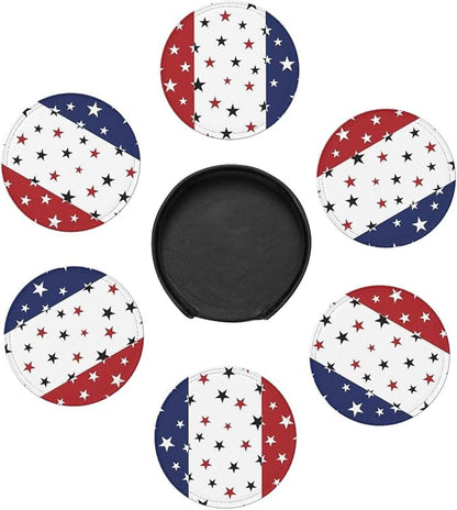 6 Pcs 4th of July Stars Blue Red White Leather Coasters - Image 7