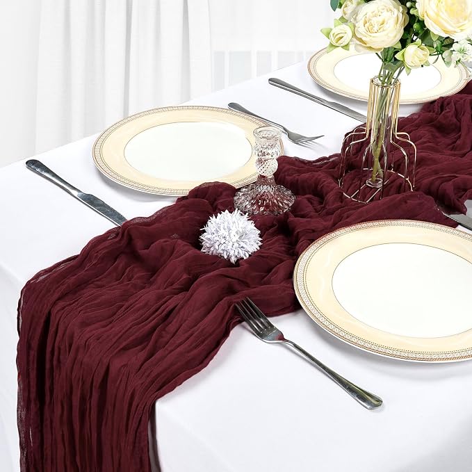 10 Pack Burgundy Cheesecloth Table Runner 9Ft Gauze Red Cheese Cloth Runner - Image 4
