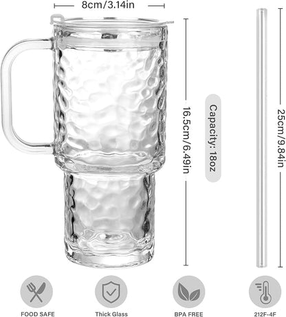 17oz Glass Tumbler with Handle & Lid – 2-Pack Iced Coffee Cups with Straws - Image 2