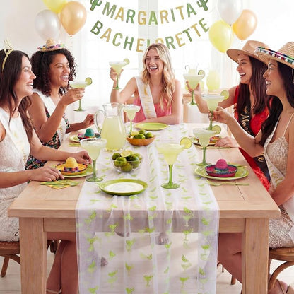 4 Pcs Margarita Table Runners 29 x 70 Inch Glitter Green Margarita Tulle Lace - Image 4