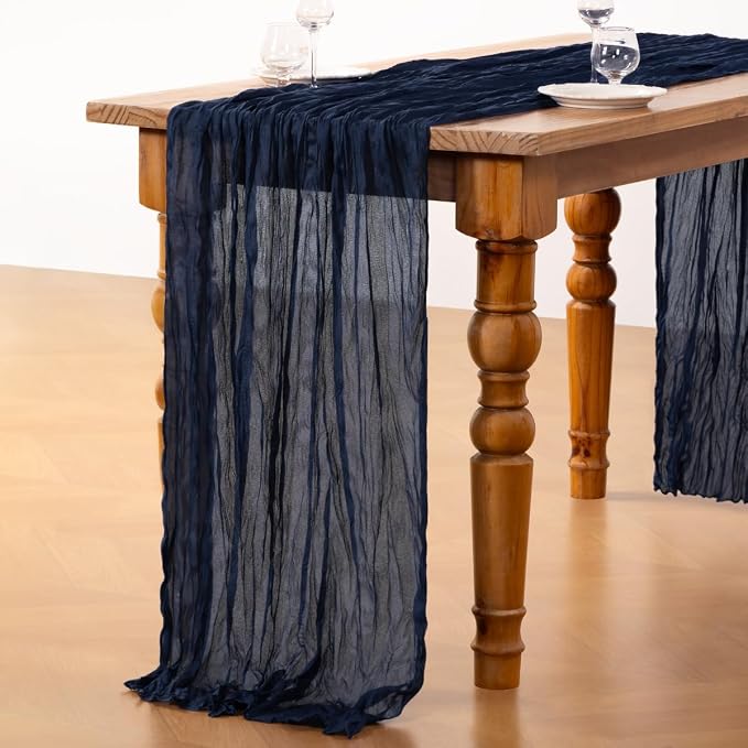 DeZerlor Navy Blue Cheesecloth Table Runners 2 Pack Christmas Runners | - Image 4