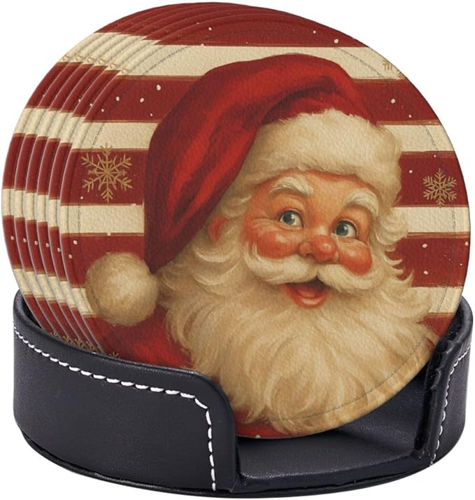 Red Christmas Santa Claus Striped Coasters - Image 2