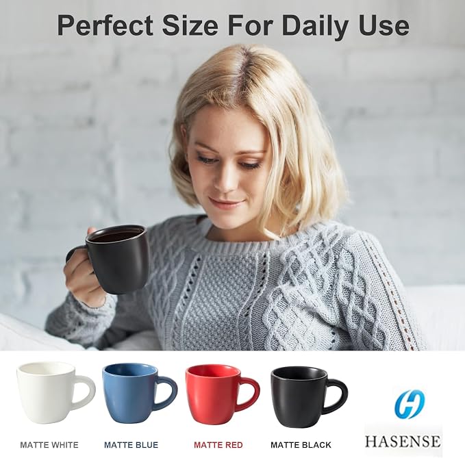 HASENSE 7OZ Espresso Cups, Ceramic Cappuccino Cups Set of 4 - Image 3