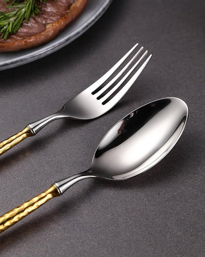 Lemeya 20-Piece Hammered Silver Gold Silverware Set,18/10 Stainless Steel Forging Heavy Duty Cutlery Set for 4, Luxury Unique Flatware Set,Spoons and Forks Set,Mirror Polished,Dishwasher Safe