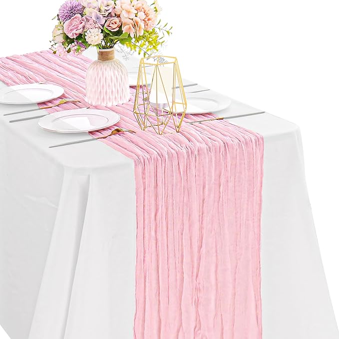Pink 10FT Cheesecloth Table Runner Boho Gauze Fabric Table Runner Rustic Sheer by JALANCY