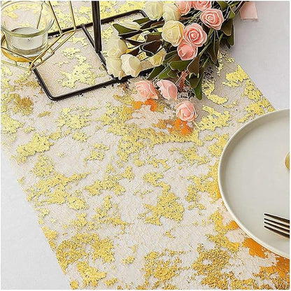 Gold Table Runner 11 Inch x 100 Feet Inches, Glitter Metallic Mesh Gold Runner - Image 5