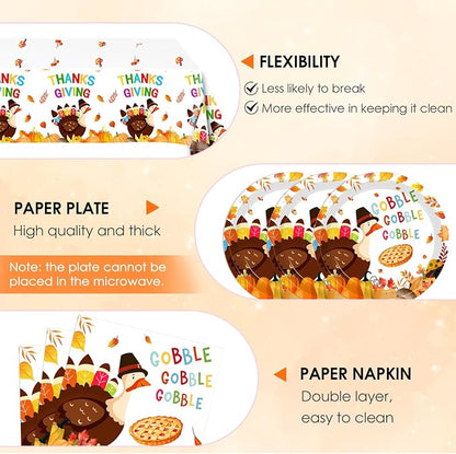 Turkey Thanksgiving Party Supplies Set, Autumn Harvest Disposable Dinnerware - Image 3