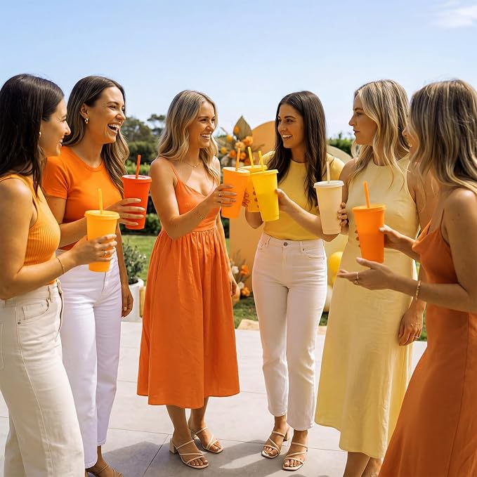 Skylety 12 Pcs Orange Plastic Cups - Image 5