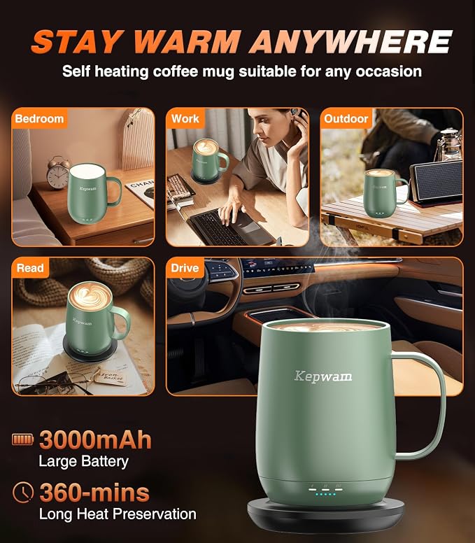 Kepwam Self-Heating Coffee Mug T2, 16oz Electric Heated Mug Hot Up to 149℉ | No - Image 4