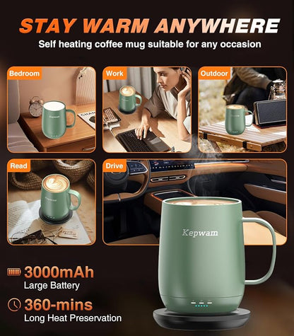 Kepwam Self-Heating Coffee Mug T2, 16oz Electric Heated Mug Hot Up to 149℉ | No - Image 4