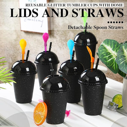 6 Set Slushie Cups with Dome Lids and Straws Detachable Spoon Straws Reusable - Image 4