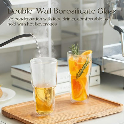 KEMORELA 2PCS 20oz Clear Double Wall Glass Cups - Image 5