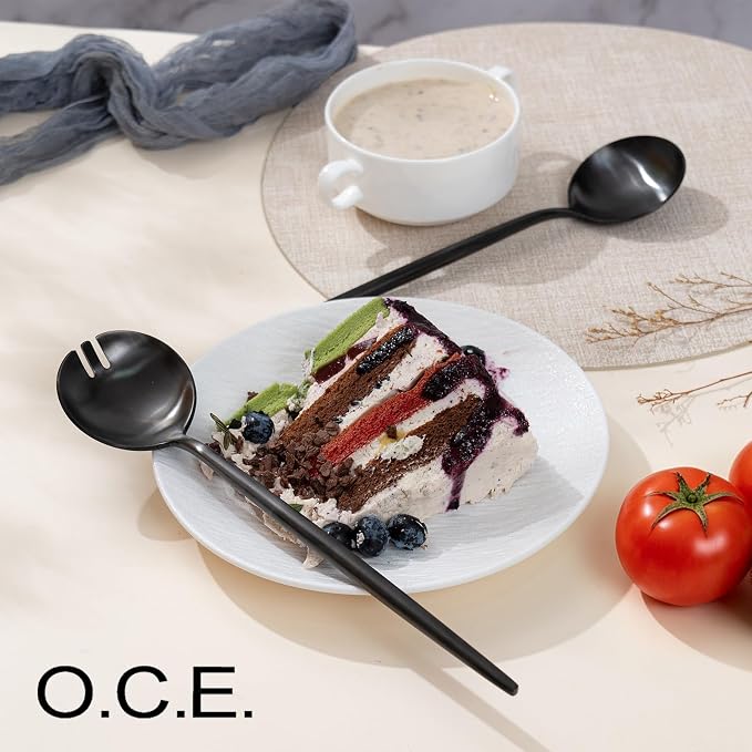 O.C.E. Salad Servers, Stainless Steel Spoon and Fork Sets, Salad Utensils - Image 9
