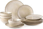 GBHOME Ceramic Dinnerware Sets for 4, 12 Pieces Stoneware Plates and Bowls Sets, Reactive Glaze Dishes -Scratch Resistant, Dishwasher&Microwave Safe-Cappuccino