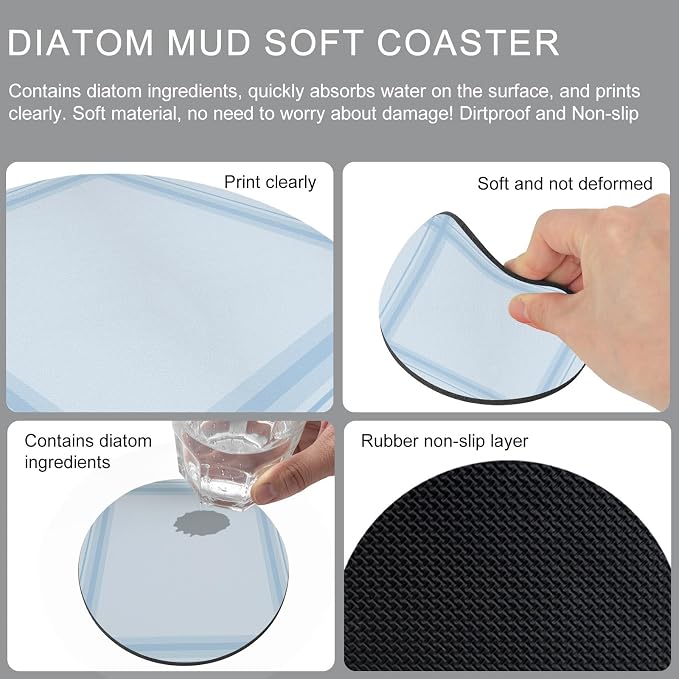Light Blue Grid Coasters Set of 4 Absorbent Coasters - Image 5