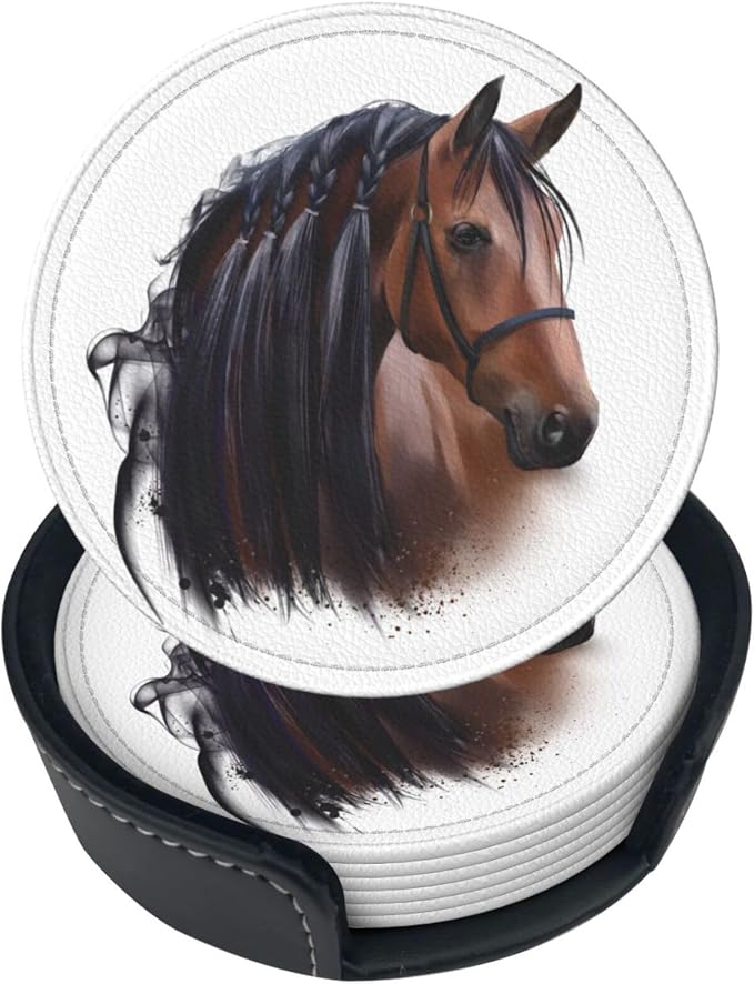 6 Pcs Horse Leather Coasters for Drinks by NiuKom