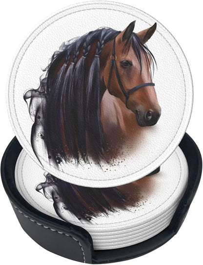 6 Pcs Horse Leather Coasters for Drinks by NiuKom