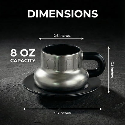 Volcanic Ash Titanium Finish Coffee Mug and Saucer Set | Modern Sculptural - Image 7