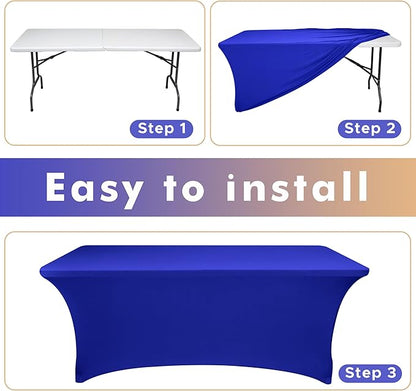 Nasitos 2 Pack Royal Blue Tablecloth 6 Foot-Open Back Fitted Spandex Table Covers 6ft, Washable Fabric Tablecloths, Wrinkle Resistant for Trade Show, Parties, Craft Show, Display, Wedding, Events