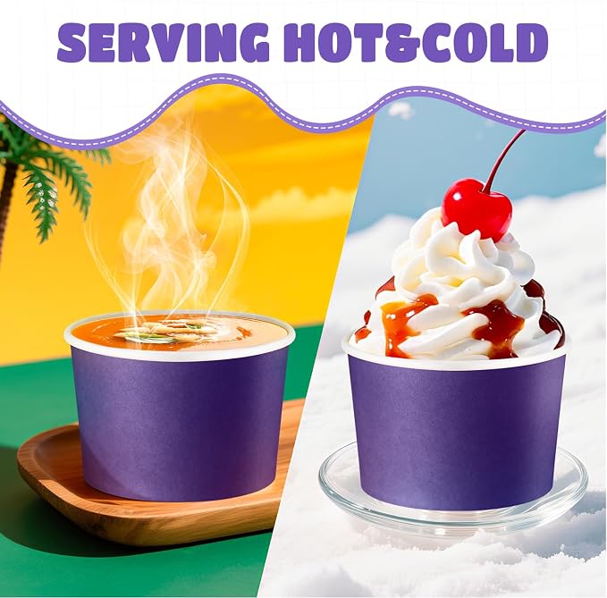 Jingmore Paper Ice Cream Cups 9oz Colored Disposable Dessert Bowls - Image 3