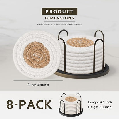 Lazebox Coasters Set of 8 for Drinks, 4 Inch Large Coasters for Coffee Table - Image 2