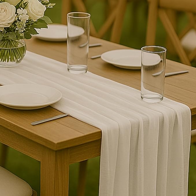 6 Pack Ivory 10FT Cheesecloth Table Runner –120 Inch White Gauze Table Runners by HQ-SITE