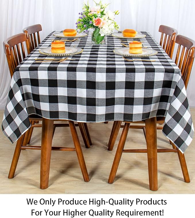 ShinyBeauty Checked Square Tablecloth 54x54-Inch Black and White Buffalo Plaid - Image 2