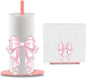 Pink Bow Paper Towel Holder, Pink Countertop Kitchen Decor Indoor with Round Base, Bows Lover Gifts, Iron Bow Napkin Holder Stand Accessories for Bathroom Kitchen Dining, 2 PCS