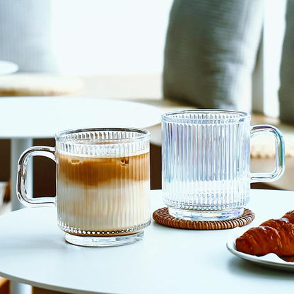 Glass Coffee Mugs 6 Pack - 12 OZ Premium Coffee Cups - Classic Vertical Stripes - Image 7