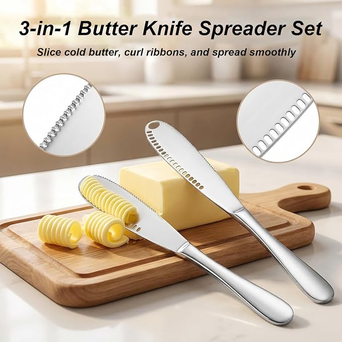 2PCS Upgraded 3-in-1 Butter Knife Spreader and Curler, Professional Stainless - Image 2