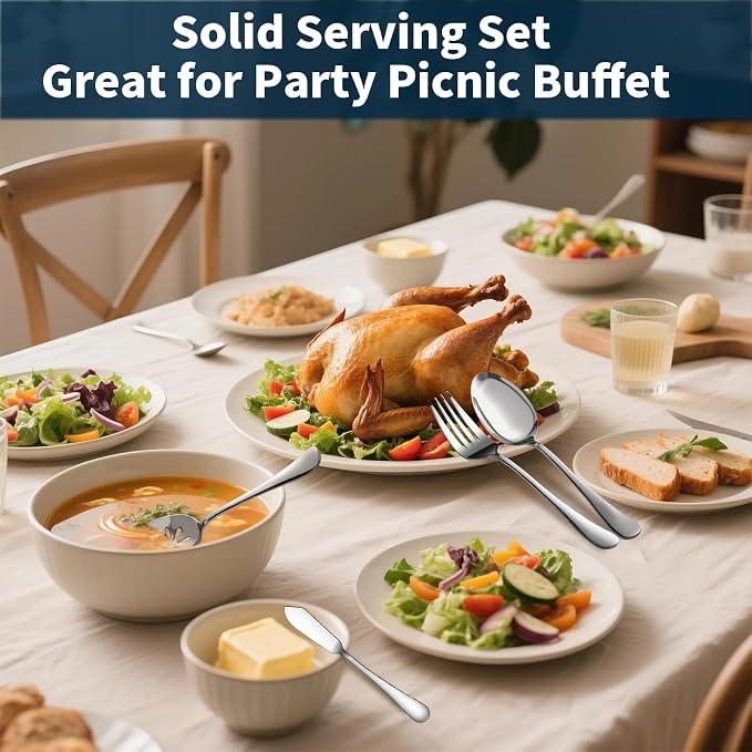 Silverware Set for 12 with Serving Utensil, Stainless Steel Flatware Cutlery | - Image 7