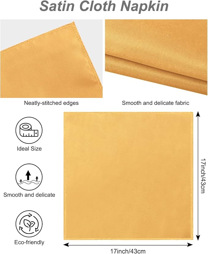 12 Pack Gold Napkin Rings and Cloth Napkins Set of 6, 17x17 Satin Cocktail - Image 6