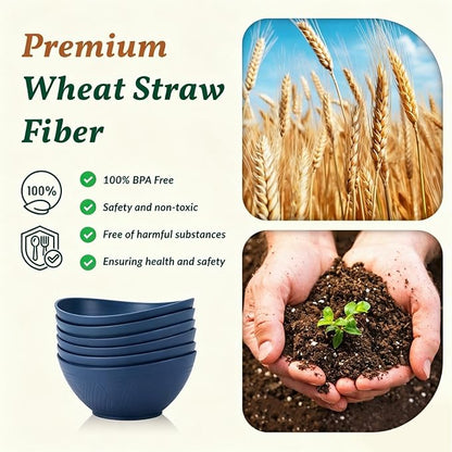 Wheat Straw Bowl Set of 6-60 OZ Large Salad Bowls, Microwave and Dishwasher - Image 3