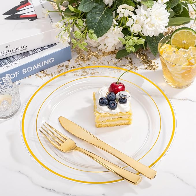 bUCLA 600PCS Clear Plates with Gold Trim - Image 5