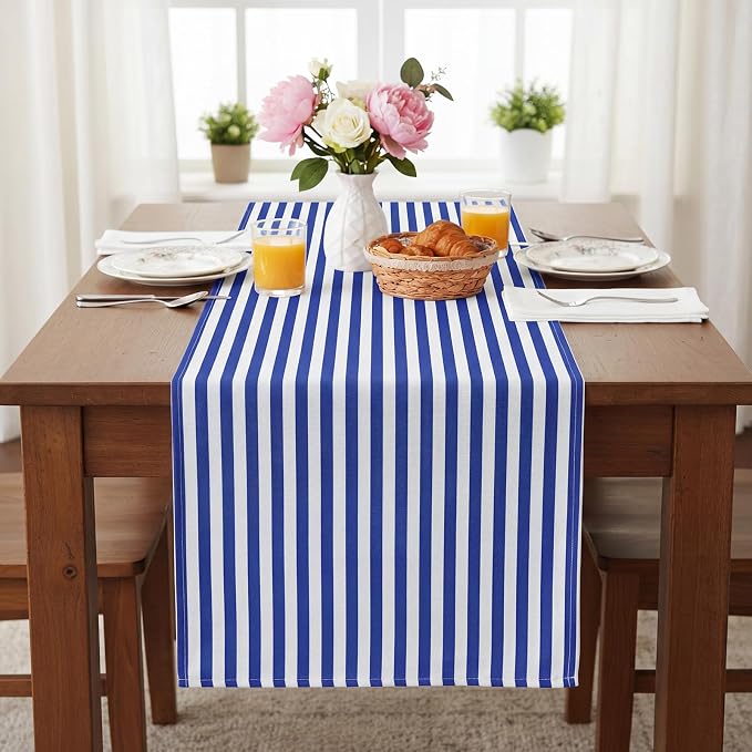 6 Pcs Navy Blue and White Stripe Table Runner, 13 x 72 Inch | Linen Kitchen - Image 6