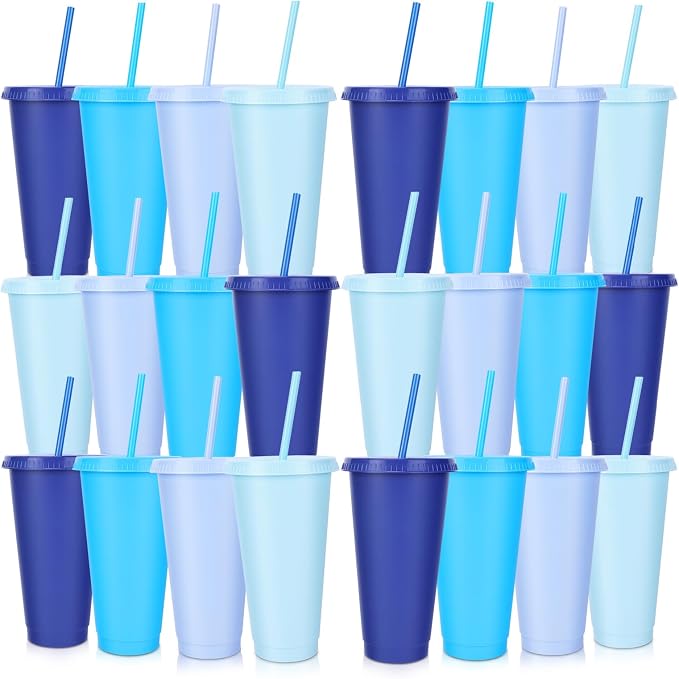 24 Pack Plastic Tumblers with Lids and Straws, Reusable Cups with Lids Plastic by LEIFEOSH