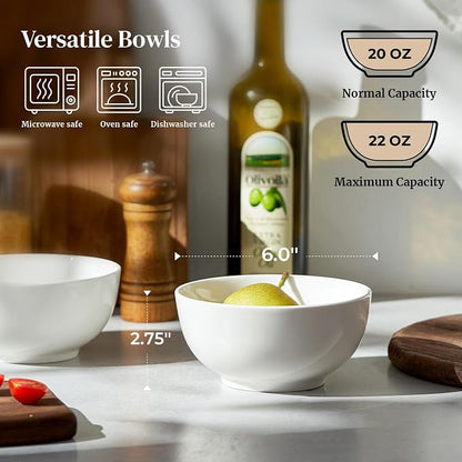 DOWAN 22 OZ White Ceramic Bowls Set of 6 - Image 3