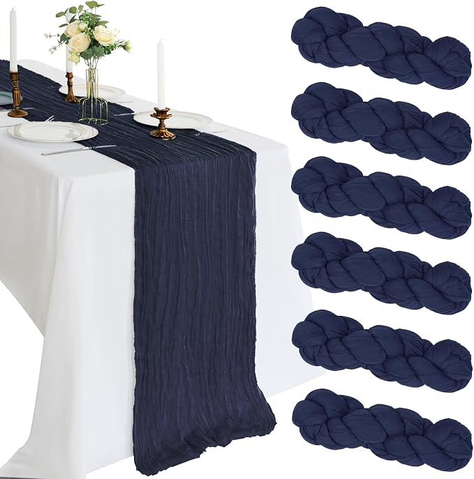 6 Pack 10Ft Navy Blue Cheesecloth Table Runner 23 x 120 Inch | Gauze Rustic by CKIKU