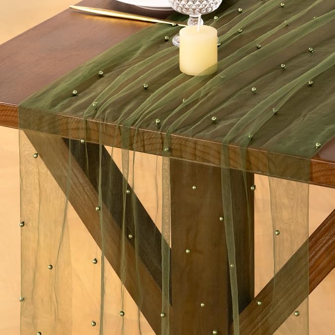 Pearl Table Runner Summer Tulle Gauze Sheer Wedding Party Home Decor | Olive by Socomi