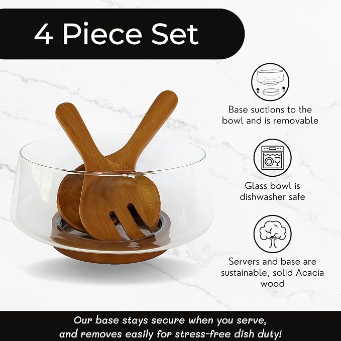 Large Glass Salad Bowl Set - Image 2