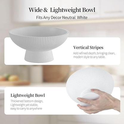 Hanobe Decorative Bowl Entryway Table: Coffee Table Decor for White Fluted Dough Pedestal Bowls - Modern Farmhouse Decor Marble Bowl for Pottery Barn Decor - Footed Key Holder for Home Kitchen Counter