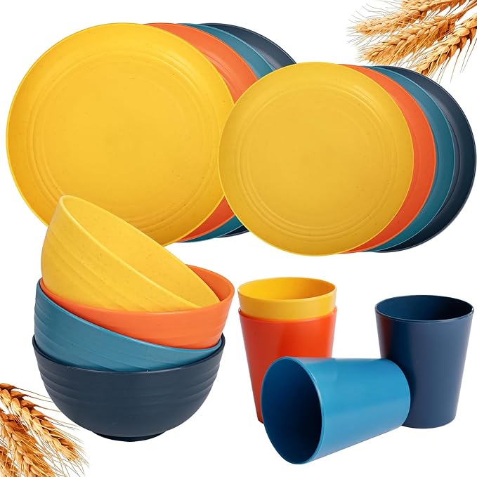 Rubtlamp Wheat Straw Dinnerware Set, Plastic Plates Set Reusable Include Dinner by Rubtlamp