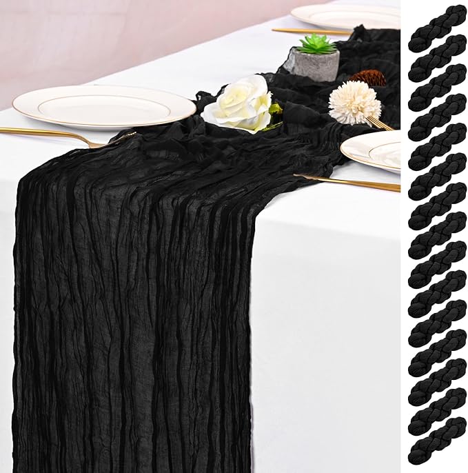 15 Pack Black Table Runner 17 x 108inch Cheesecloth Table Runner Boho Gauze by Lumaycens