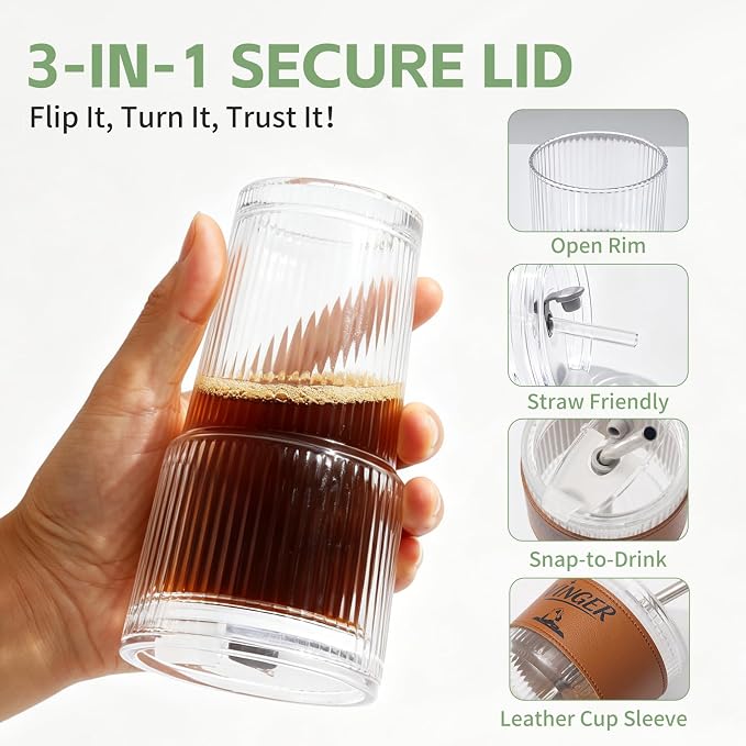 VINGER 20 oz Ribbed Glass Tumblers - Image 6