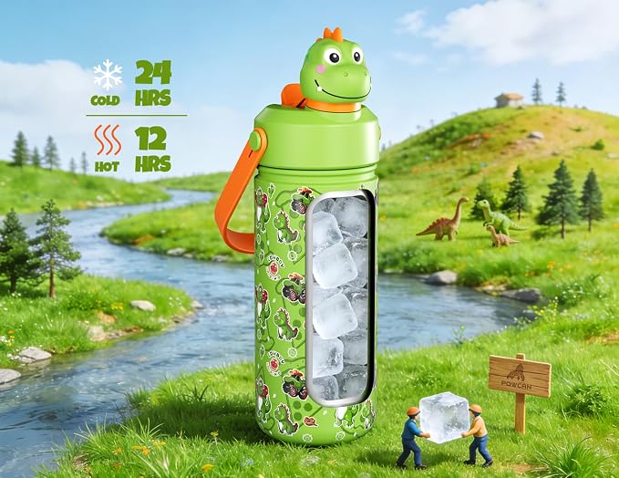 POWCAN Kids Water Bottle for School: 2-in-1 Straw Spout Lid - Image 2